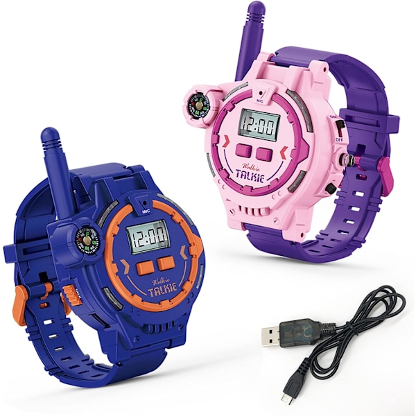 Genopladelig Walkie Talkie Ur til Børn, To-vejs Radio Walky Talky Ure med Lommelygte Børn Udendørs Spil Intercom Legetøjsspil og Gaver til Drenge og Piger