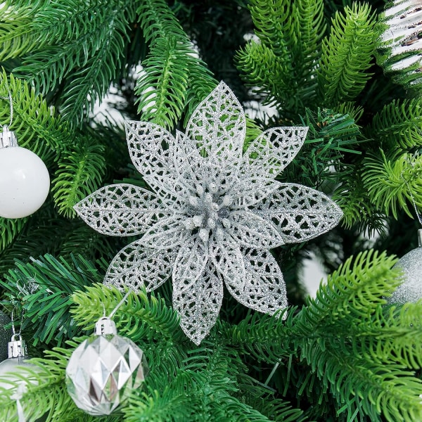 10 st 5,9\" Silver Konstgjorda Julstjärnor Julgran