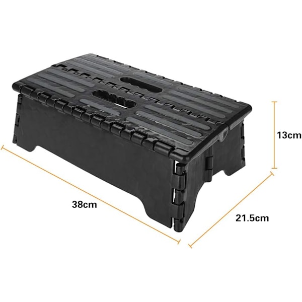 Taittuva jakkara - Taitettava jakkara lapsille ja aikuisille - keittiöön, puutarhaan, kylpyhuoneeseen, musta askeljakkara (musta) - 38 x 21,5 x 13 cm