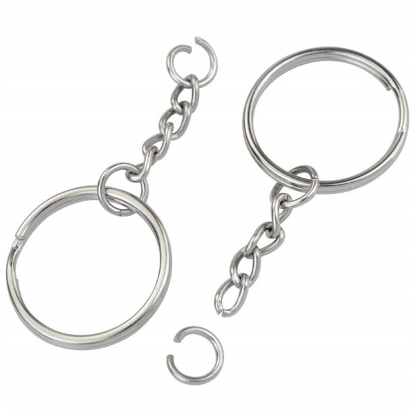12 stk nøkkelring, nøkkelring, nøkkelring med kjede, 20mm delt nøkkelring