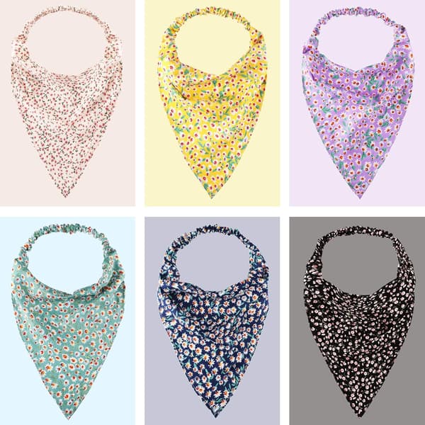 6 stk. Blomstrete elastiske hårbånd skjerf pannebånd Chiffon Hea