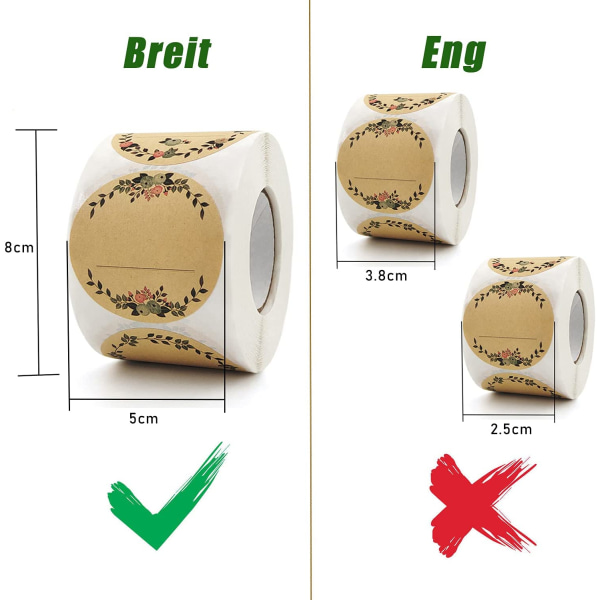 500 stykker selvklebende etiketter, 5 cm klistremerker til syltetøyglass, kan brukes til