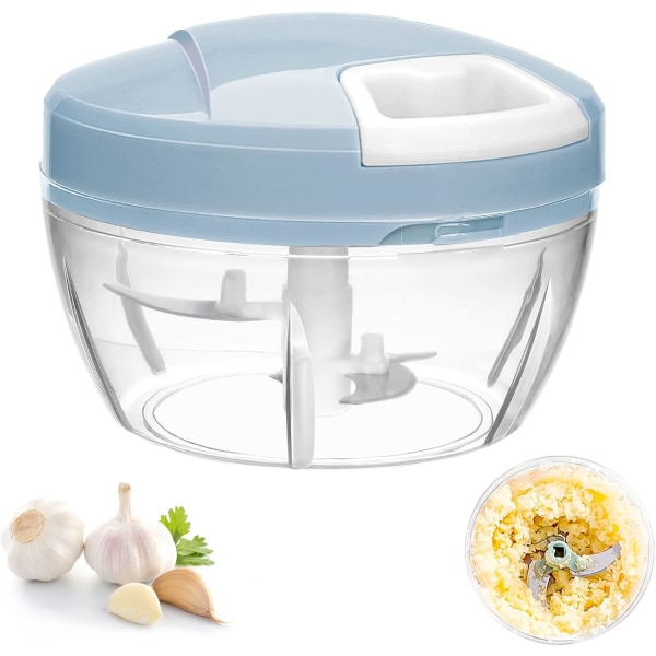 (Blue) Portable Hand Chopper Garlic Chopper Multifunctional Onion