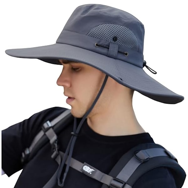 Solhatt Anti-UV UPF 50+ Utomhus Fiskehatt Bred Brätte Fiske (Grå) F