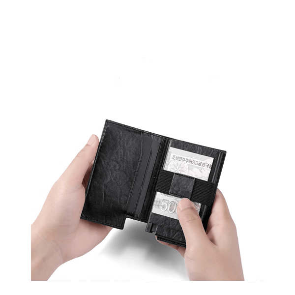 Herr - svart korthållare Anti Hacking RFID Bifold läderplånbok