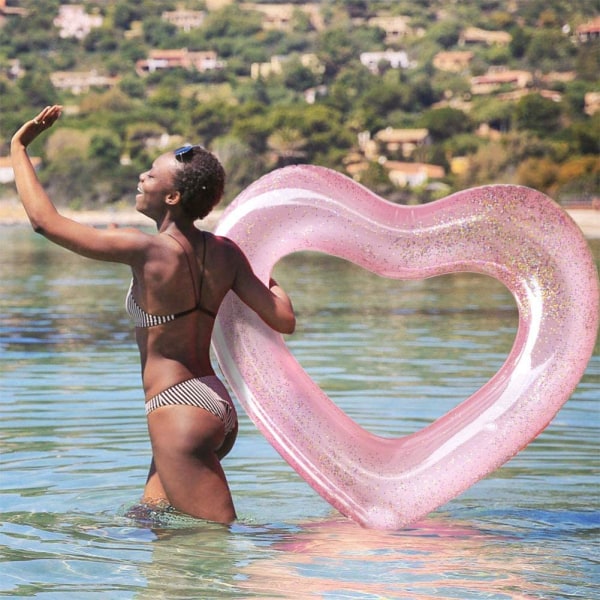 47X47X6tommers oppblåsbar bøye, rosa hjerteformet svømmering, inn