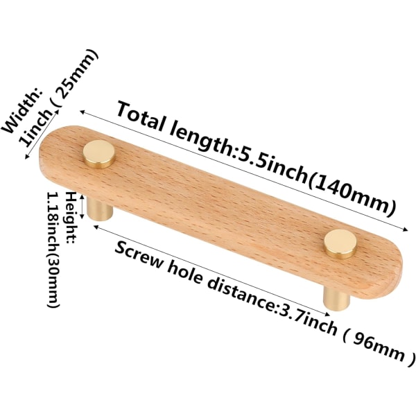(96mm) Træskabsknopper, sæt med 2 møbelknopper Træknop