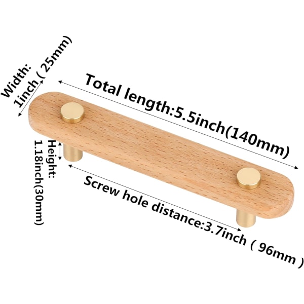 (96mm) Tregrehåndtak i tre, sett med 2 møbelknotter i tre