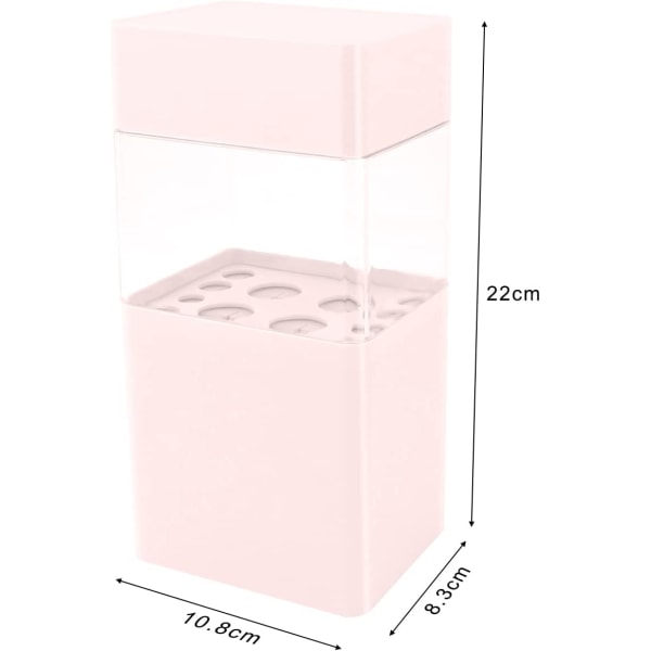 Vaaleanpunainen meikinsiveltimien pidike, läpinäkyvä meikinsiveltimien säilytysteline
