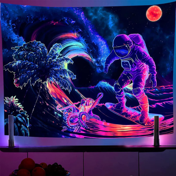 Black Light Astronaut Tapestry 150X100CM Space Plants Octopus Aes
