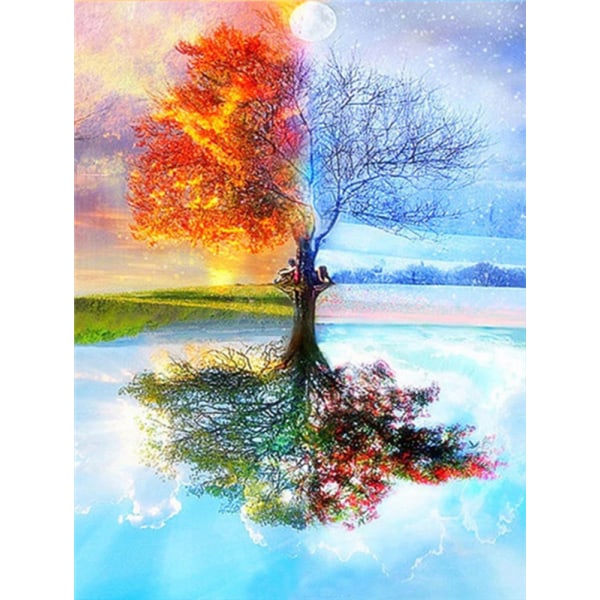 30 x 40 cm, Fire Seasons Tree Diamond Painting Diamond Embroidery