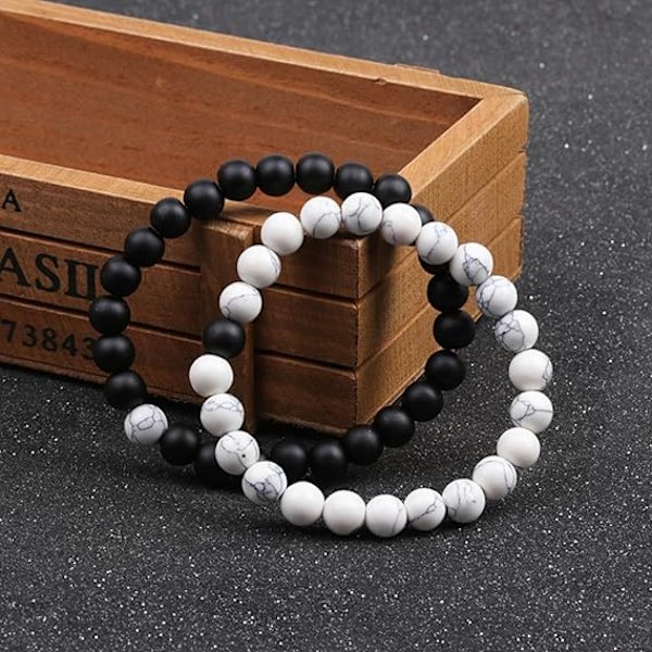 2 Pakk Matchende Justerbare 8mm Naturstein Armbånd for Par