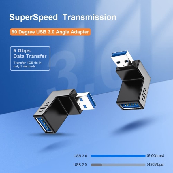 USB 3.0-adapter 90 grader hann til hunn vertikal vertikal combo