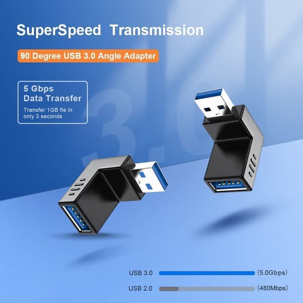 USB 3.0 -sovitin 90 astetta uros-naaras pystysuora pystysuora yhdistelmä