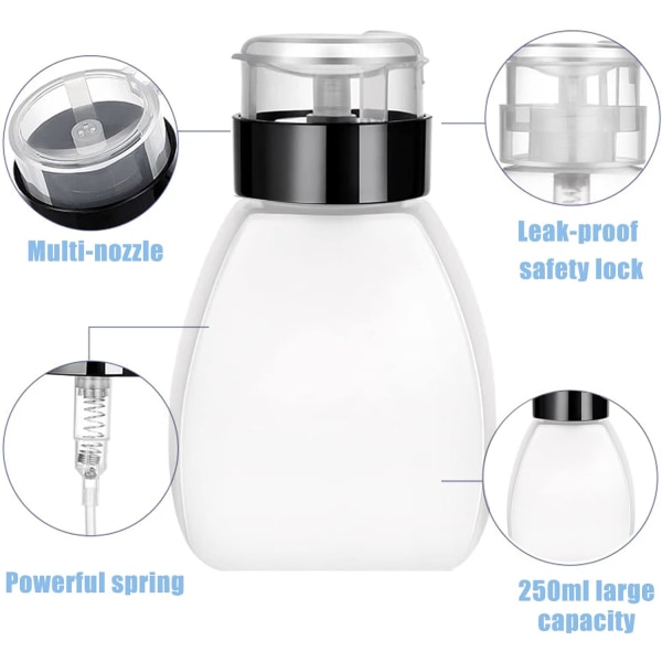 2 stk. 250 ml tomme pumpeflasker, sminkefjerner pumpeflaske, neglelakkfjernerdispenser, trykk ned rengjøringsmiddelfjernerflaske, for neglekunstverktøysett