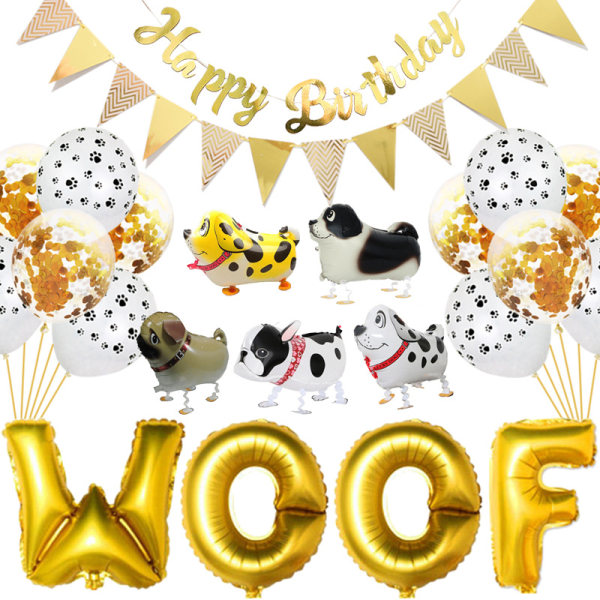 Bursdagsutstyr til hunder, WOOF ballongbanner, ballo med potetrykk