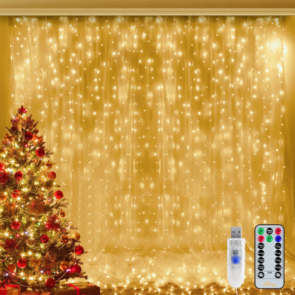 Julgardinbelysning inomhus - Varmvit 300 LED 3m x 3m Chri