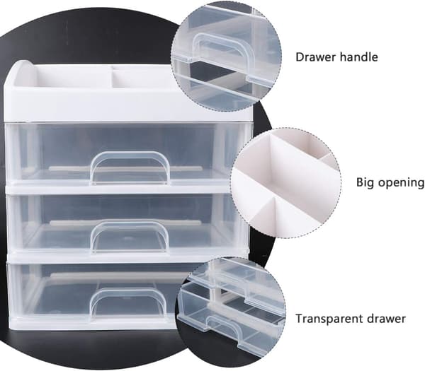 Skrivebords Makeup Organizer med 3 Skuffer Kosmetik Organizer Displ