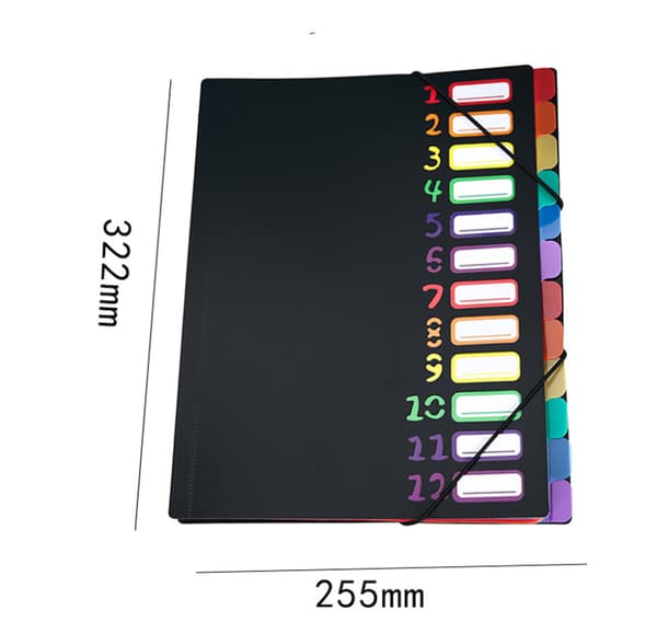 Udvidbar sortering - 12 positioner i polypropylen - A4 - Plastik