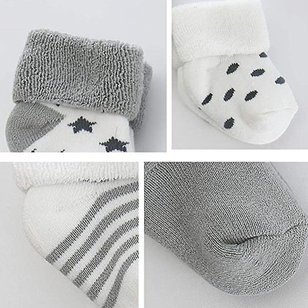 5 par varme baby frotté sokker, baby sokker, tegneserie baby sokker, Co