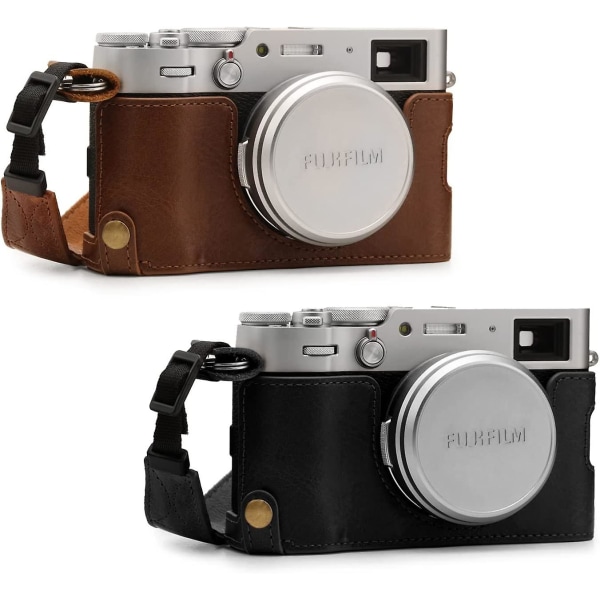 Ever Ready äkta läder kamera case kompatibel med Fuji svart