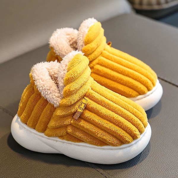 Unisex Barnplattformtofflor, Flickor Pojkar Plysch Bomulls Tofflor guld 16CM 2 years old