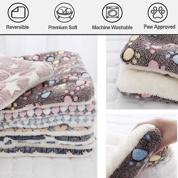 Mysig Lugnande Filt för Husdjur Mjuk Flanell Tjocknad Mjuk Fleece Matta för Husdjur XS 32x25cm Gray Stars