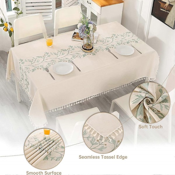 Rektangulär Duk Bomull Linne Duk Dammtät Tvättbar Beige Duk med Tofsar (140x140cm)