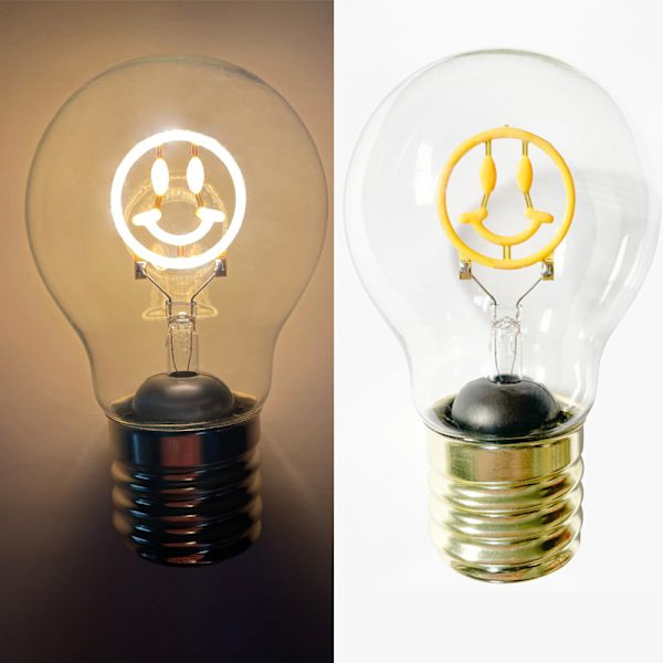 Edison-inspirerad LED-lampa med uppladdningsbart batteri och sladdlös USB-laddning, Regnbåge, Fjäril, Måne, Färgglad rolig dekoration, 1 st smiling