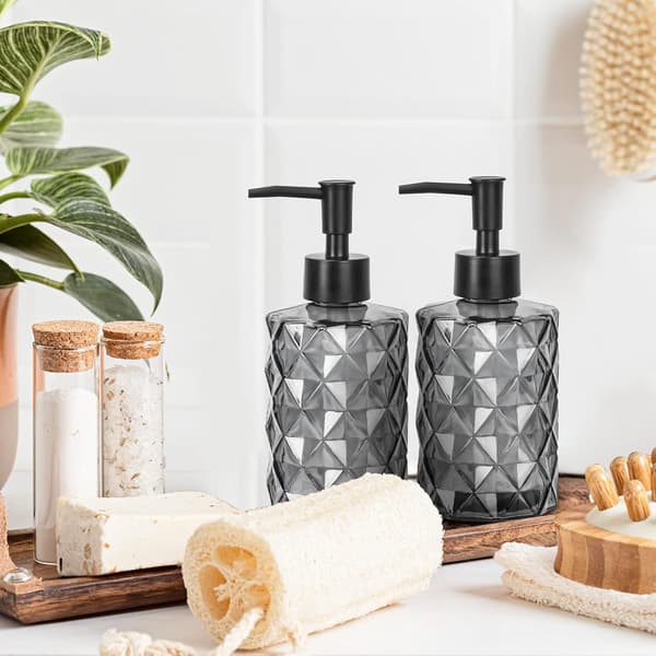 Glas tvålpump för badrum, påfyllningsbar pumpdispenser 330 ml
