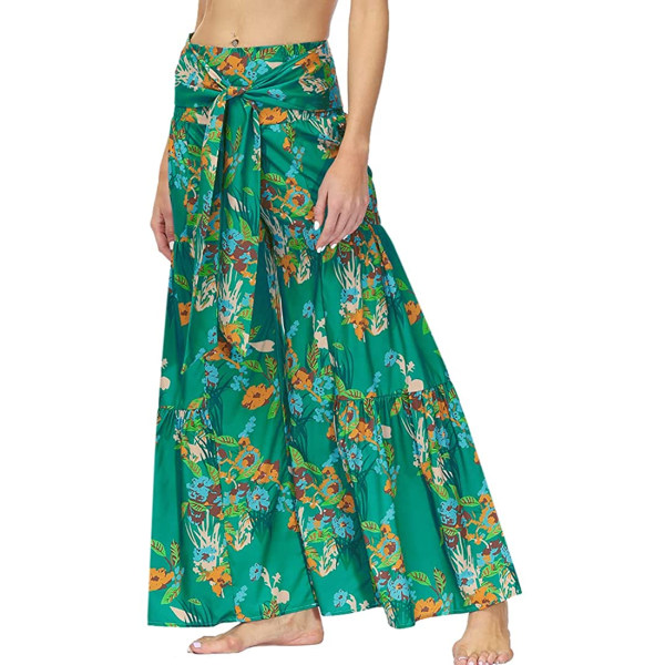 F CHEN Femmes Boho Pantalon Large Floral Imprimer élastiquée Tai
