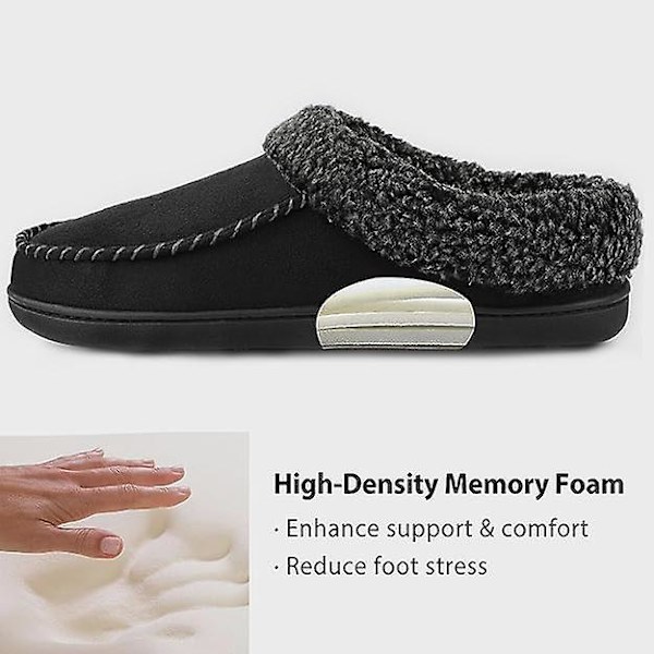 Mjukt Mockasinfodrade Herreslippers med Minnesskum och Fuzzy Plush Ull Black 39