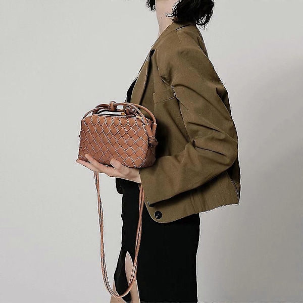 Kamera Väska i Läder med Dragkedja - Klassisk Vävd Väska Crossbody med Dragkedja