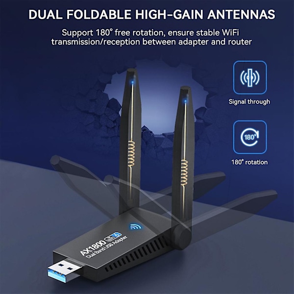 Trådlös USB Wifi 6-adapter USB 3.0 Nätverkskort 1800 Mbps Dubbelbands 2.4 GHz/5 GHz