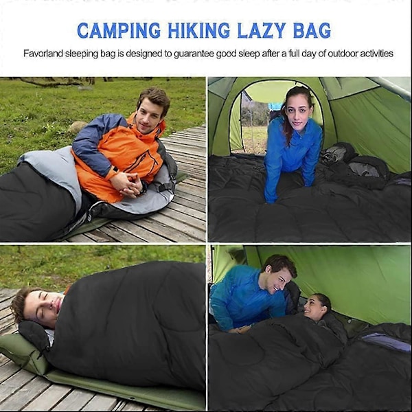 Sovsäck, lättviktig 3-säsongs vädersovsäck, mikrofiberfylld 5-20 grader för backpacking/vandring/camping/med kompressionssäck, svart
