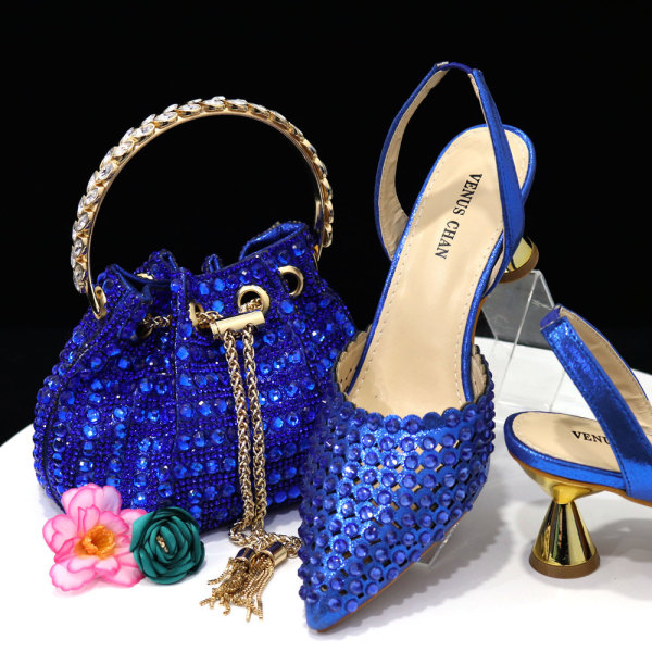 Italiensk design sko och väska set hög kvalitet handgjorda Lady Evening Ban blue 37