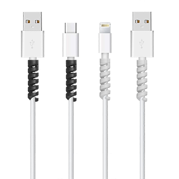 12 stycken Typ-C Kabel Laddare, Mjukt Silikon Micro USB Skydd, Mus Kabel Skydd, Passar Alla Mobiltelefoner (12 Stycken, Svart, Grå)