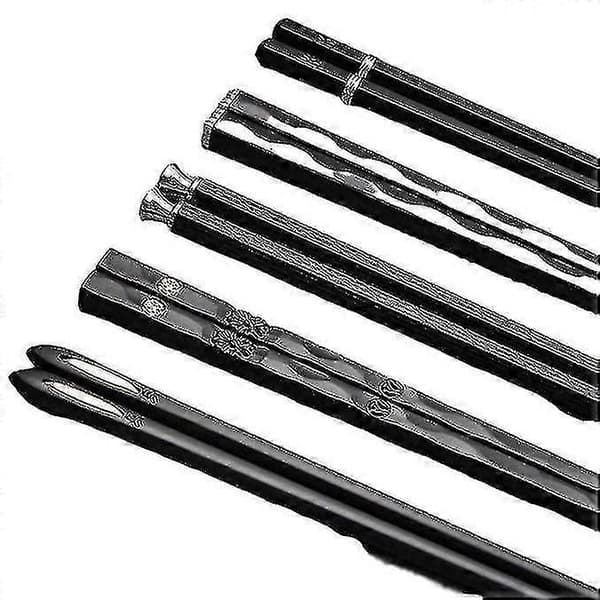 5 Par Legering Lasergraverade Ätpinnar Halkfria Återanvändbara Sushipinnar