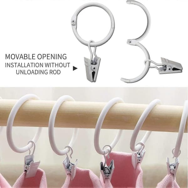 20-pack Duschdraperiringar med dekorativa klämmor Rostfria 3,2 cm