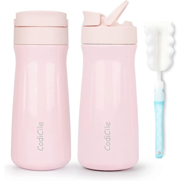 Läckagesäker kaffemugg med bärhandtag, isolerad BPA-fri kaffekopp, vakuumisolering rostfritt stål rosa 500ml