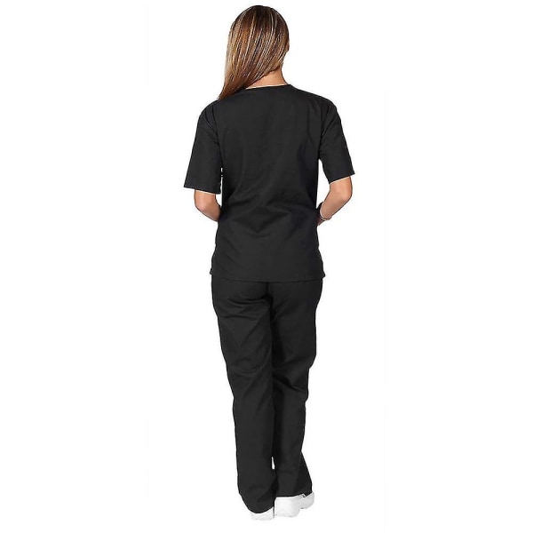 Unisex sjukhus Medical Scrub Top Byxor Uniform 2 st Set sjuksköterska Black L