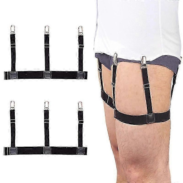 Skjorthållare för män, elastiska justerbara skjortstrumpeband med låsande halkfria clips (1 par, svart)