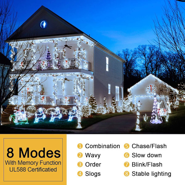 200 LED Flerfärgade Julbelysning Utomhus Vattentät, Utbyggbar 20m White 300 LED