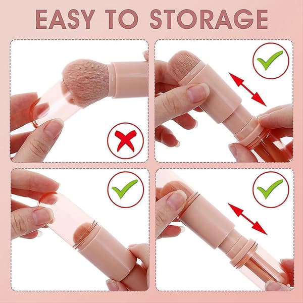 Infällbar Sminkborste, 4 i 1 Bärbar Mini Borste (Rosa)