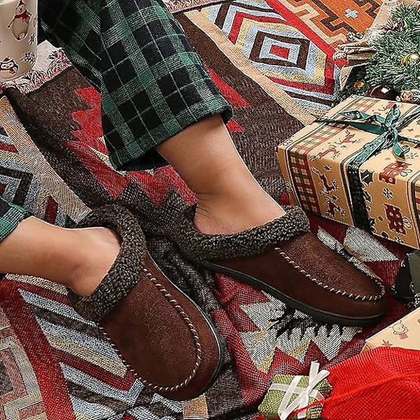 Mjukt Mockasinfodrade Herreslippers med Minnesskum och Fuzzy Plush Ull Coffee 44