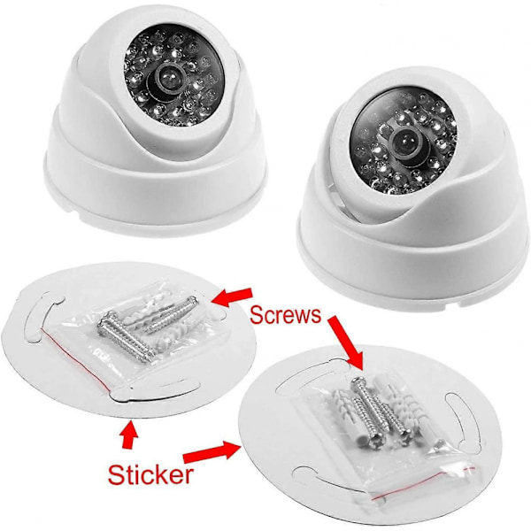 2 St. Attrapp Övervakningskamera CCTV Dome Kamera Med LED Blinkande Realistisk Imitation för Hemsäkerhet, Vit