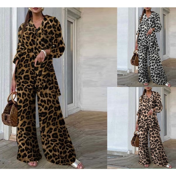 Plus Size Casual Outfit Tvådelad Set, Dam Plus Leopard Print Leopard Print 2XL