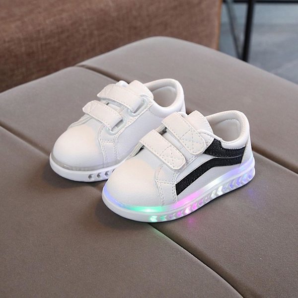 2022 Barn Baby Flickor Pojkar Randig Bling Platta Led Luminous Black 23.5