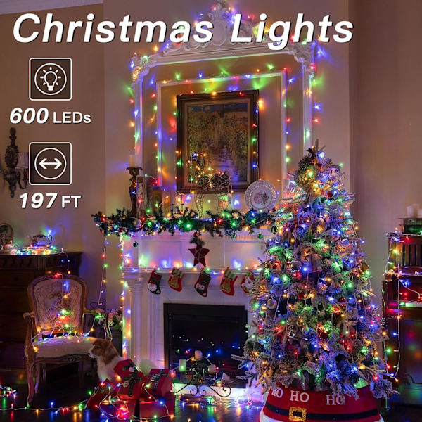 shineshine 197FT 600LED julbelysning utomhus, vattentät 8 Lightin Multicolor 600 LED