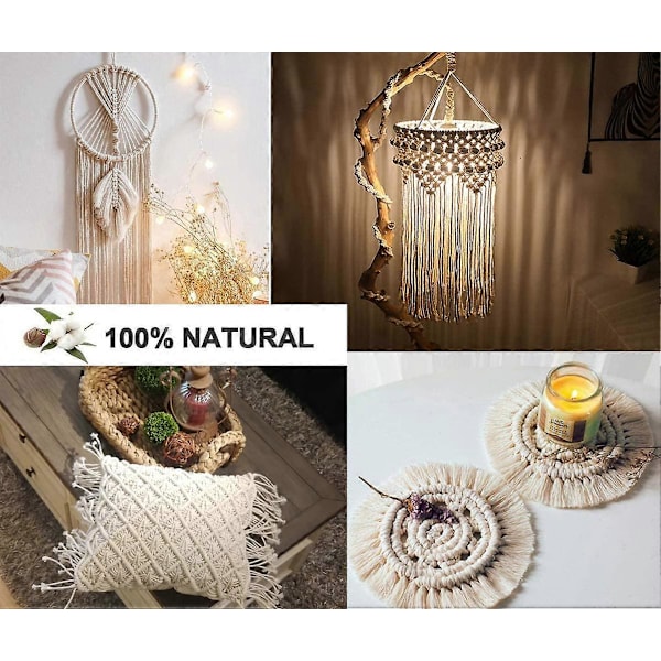 Makramé Bomullsrep 4mm, 100m Bomullsgarn, 100% Naturligt Makramégarn, Snöre Växt Tapestry DIY Flätat Rep Växthängare